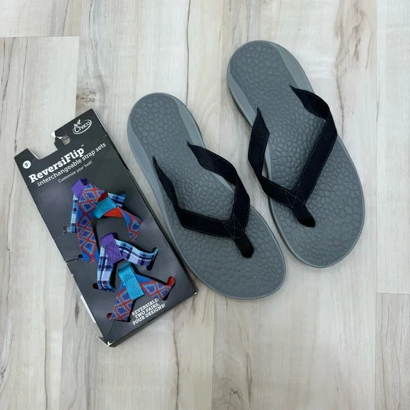 Chaco Flip Flops Reversiflip Black with interchangeable straps Sz women’s 9 - Picture 3 of 5